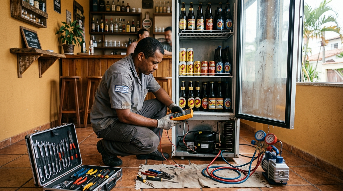 Troca de termostato de cervejeira em atendimento técnico em Florianópolis‑SC
